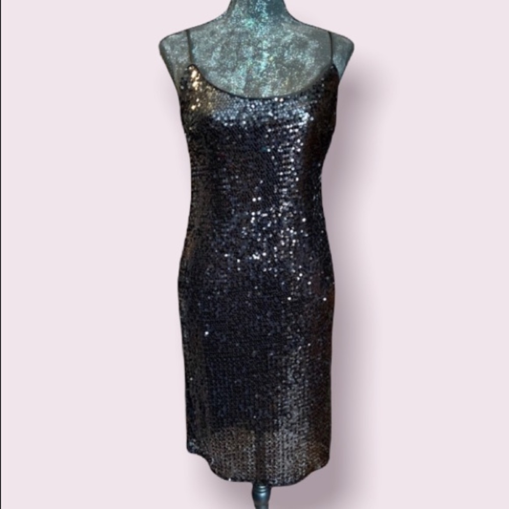 Bebe Sequin Slip Dress in Black